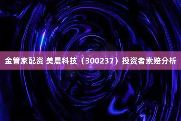 金管家配资 美晨科技（300237）投资者索赔分析